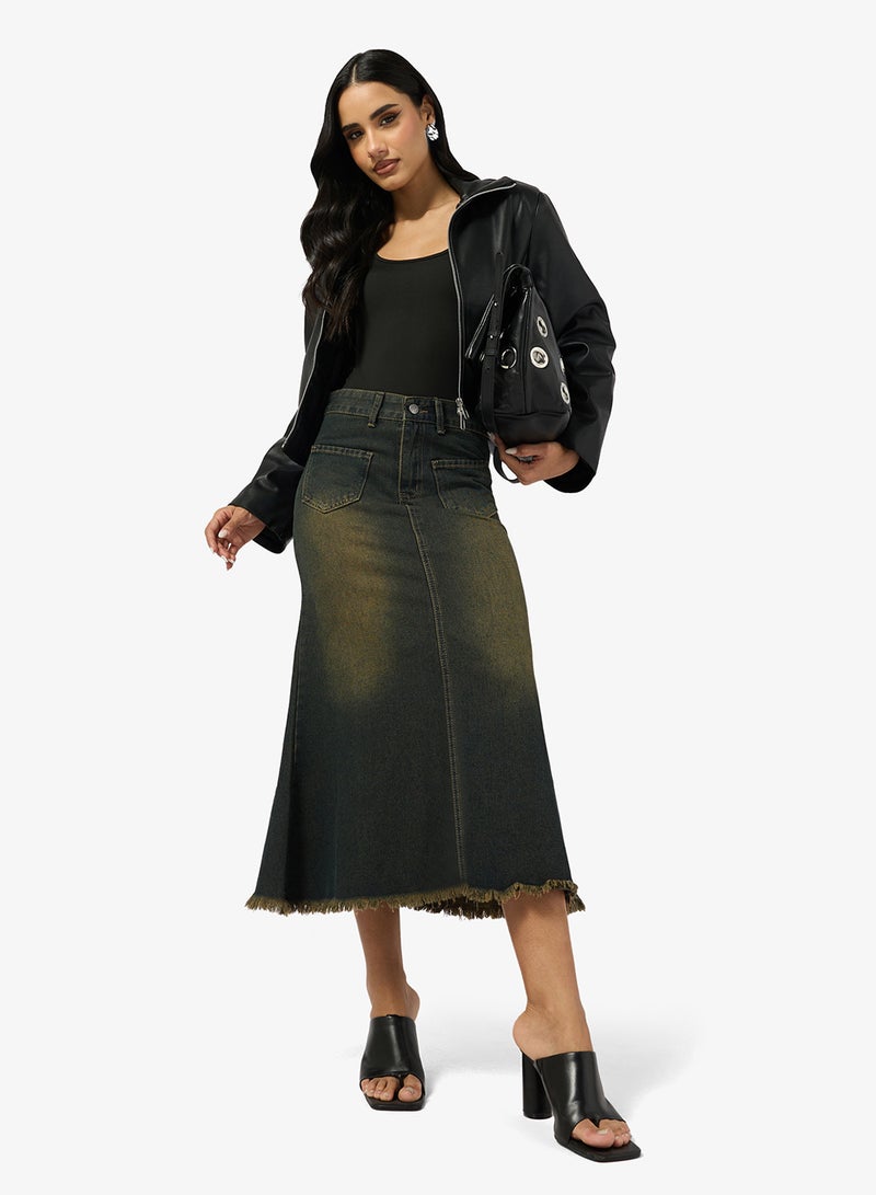 Ginger Denim A Line Midi Skirt - Image 4